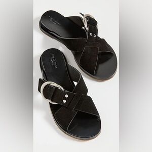 Rag & Bone Black Suede Beau Cross Stap Slides